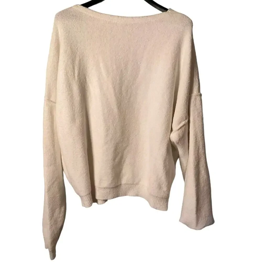 Free‎ People Women's White Cotton V Neck Sweater Size Small